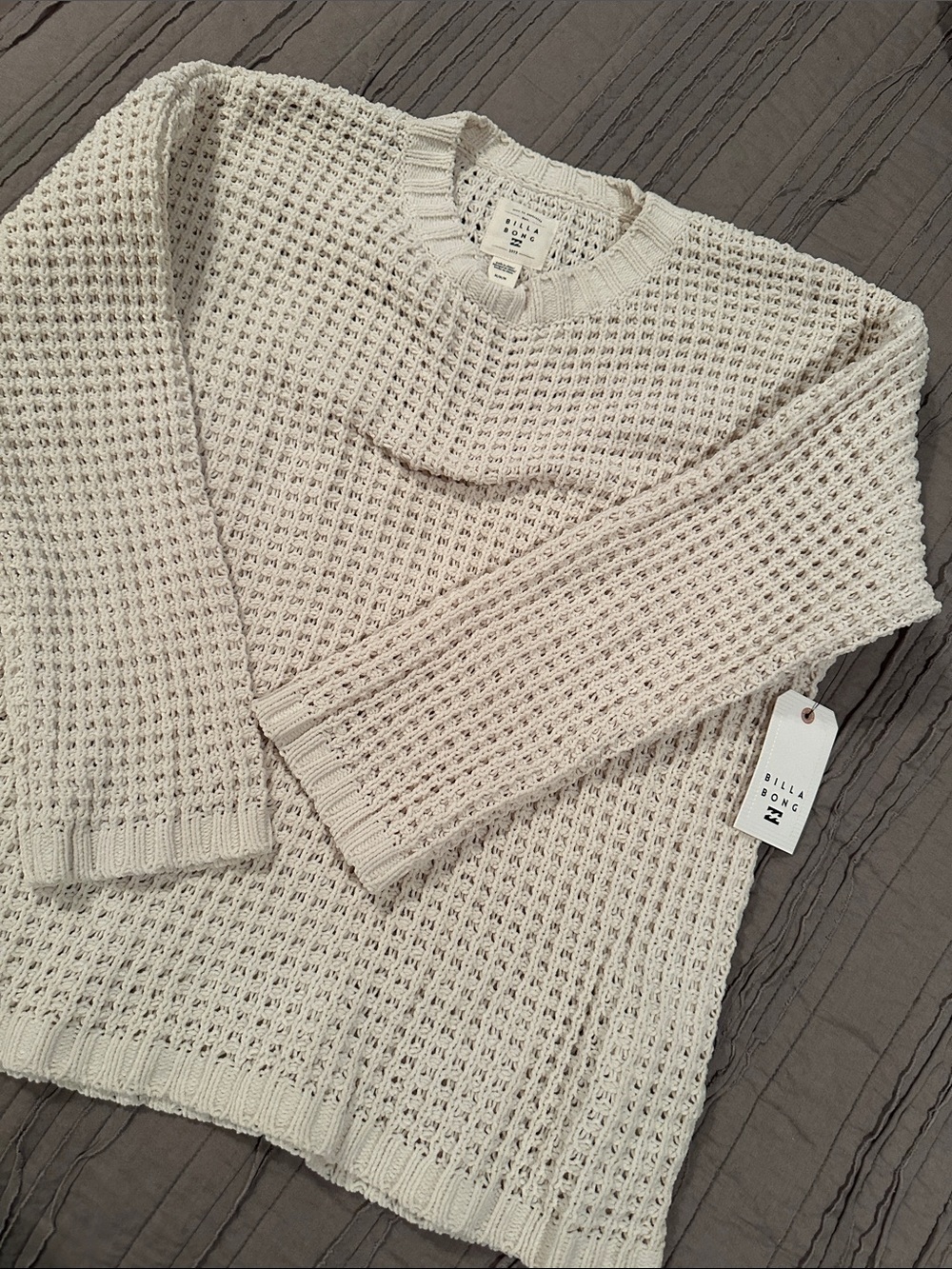 Billabong Cream Waffle-Knit Crew Sweater